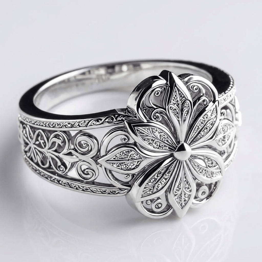 Anello in Argento con Fiore e Zirconia