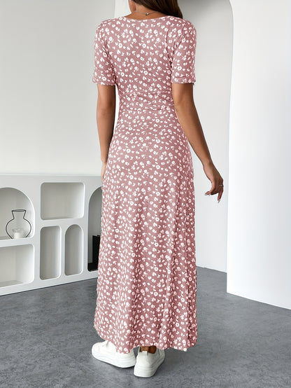 Summer Temperament, Elegant and Fashionable Design, and Loose Fitting, Suitable for Date Gatherings, Small Floral V-neck Dress
