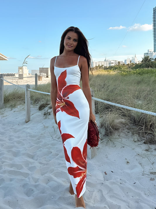 Crimson Bloom Silk Dress