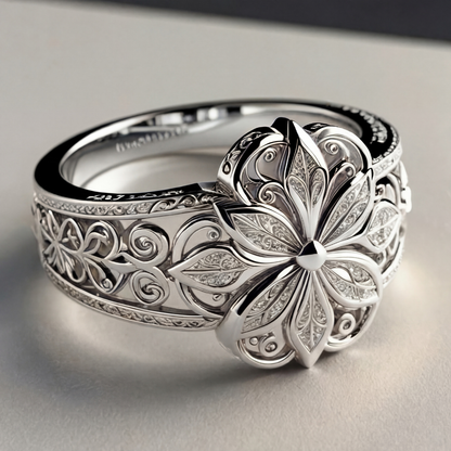 Anello Esotico in Oro con Fiore e Zirconia